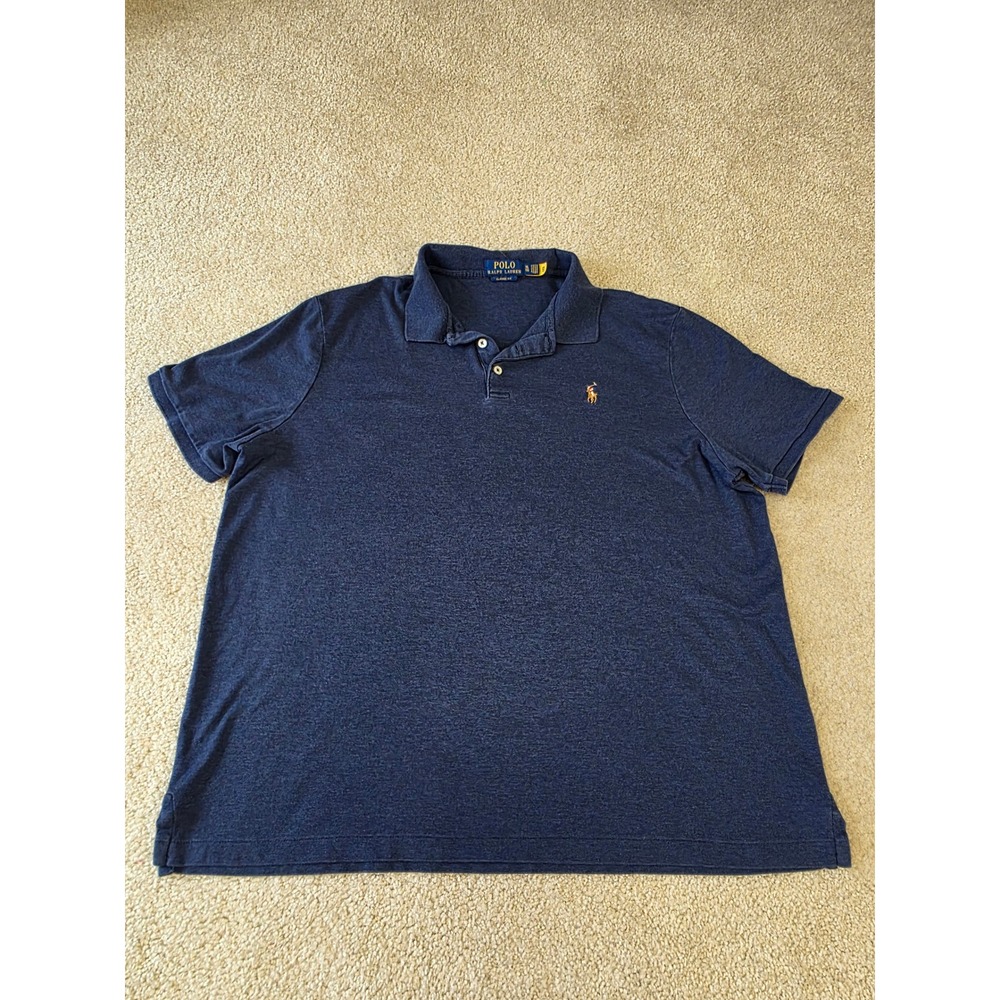 Polo Ralph Lauren Mens XL Classic Fit Heather Navy Blue Short Sleeve Polo Shirt